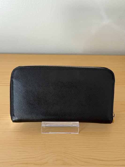 AUTHENTIC Prada Saffiano Leather Continental Black Bow Wallet Zippy
