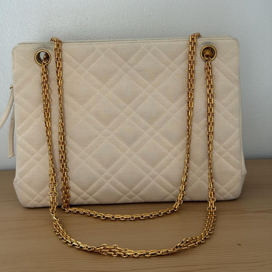 Chanel Mademoiselle Bijoux Chain Cream Cloth Shoulder Bag