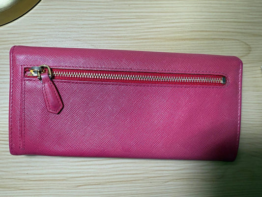 AUTHENTIC Prada Saffiano Leather Continental Pink Peonia Bow Wallet