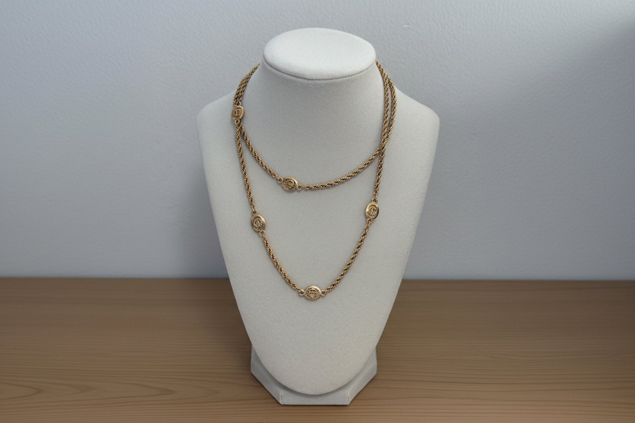Christian Dior Vintage Gold CD Logo Rope Necklace