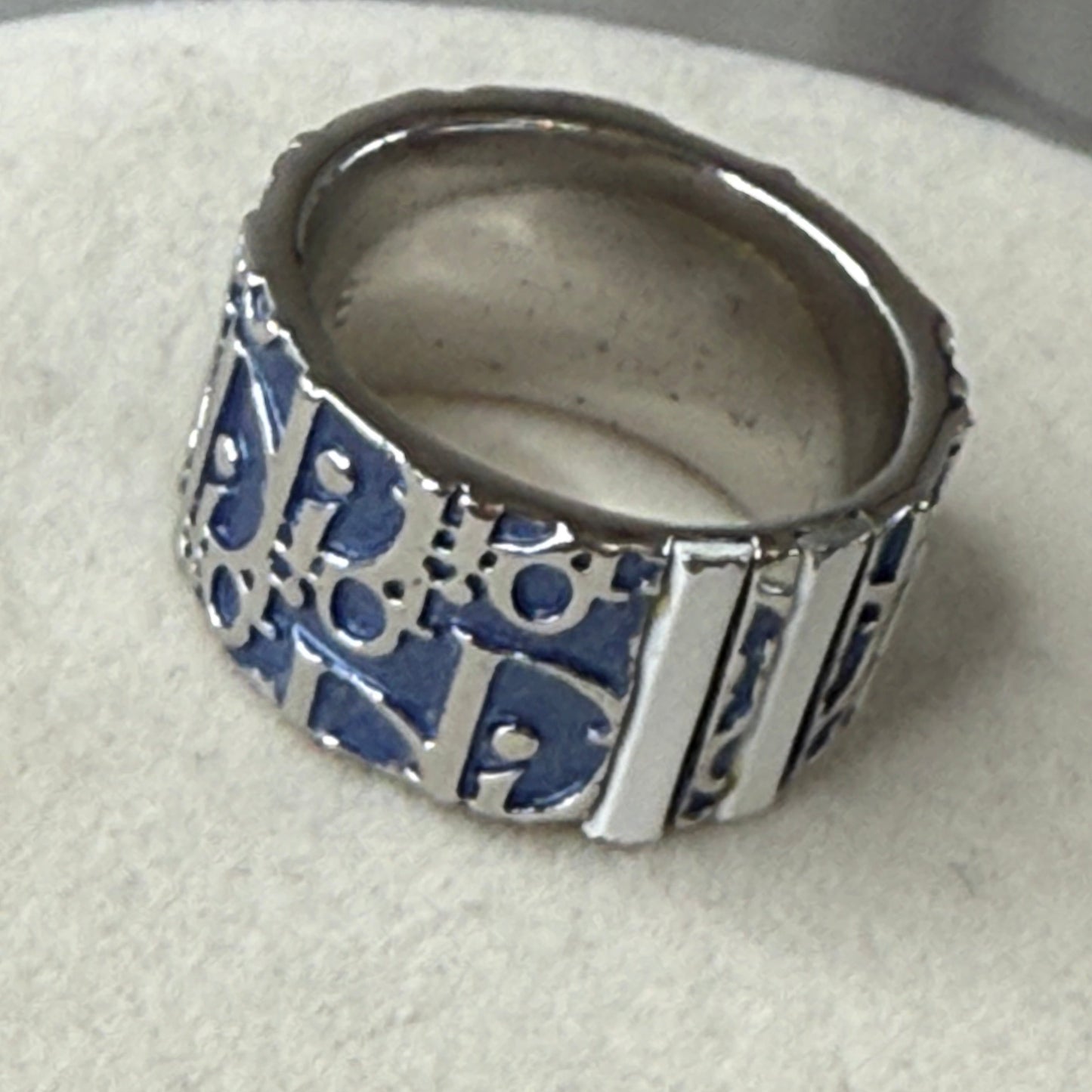 Christian Dior Blue Enamel Oblique Trotter Ring