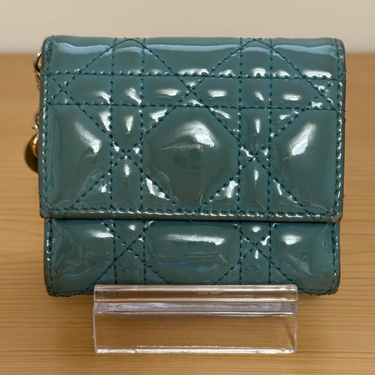 Christian Dior Cloud Blue Cannage Lady Dior Lotus Patent Leather Wallet