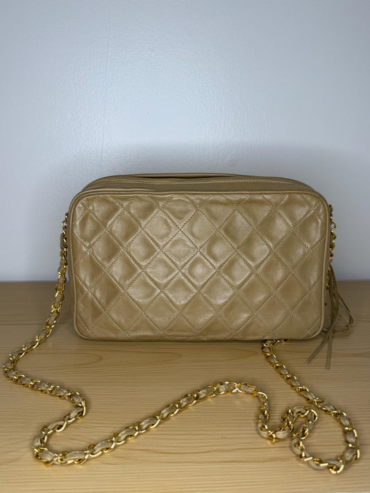 AUTHENTIC Vintage Chanel Beige Lambskin Leather Camera Bag