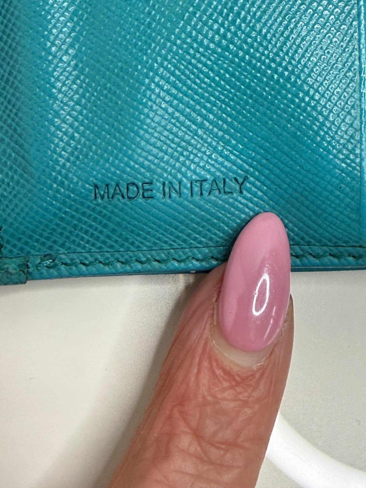 Prada Aqua Blue Saffiano Leather Flap Card Holder