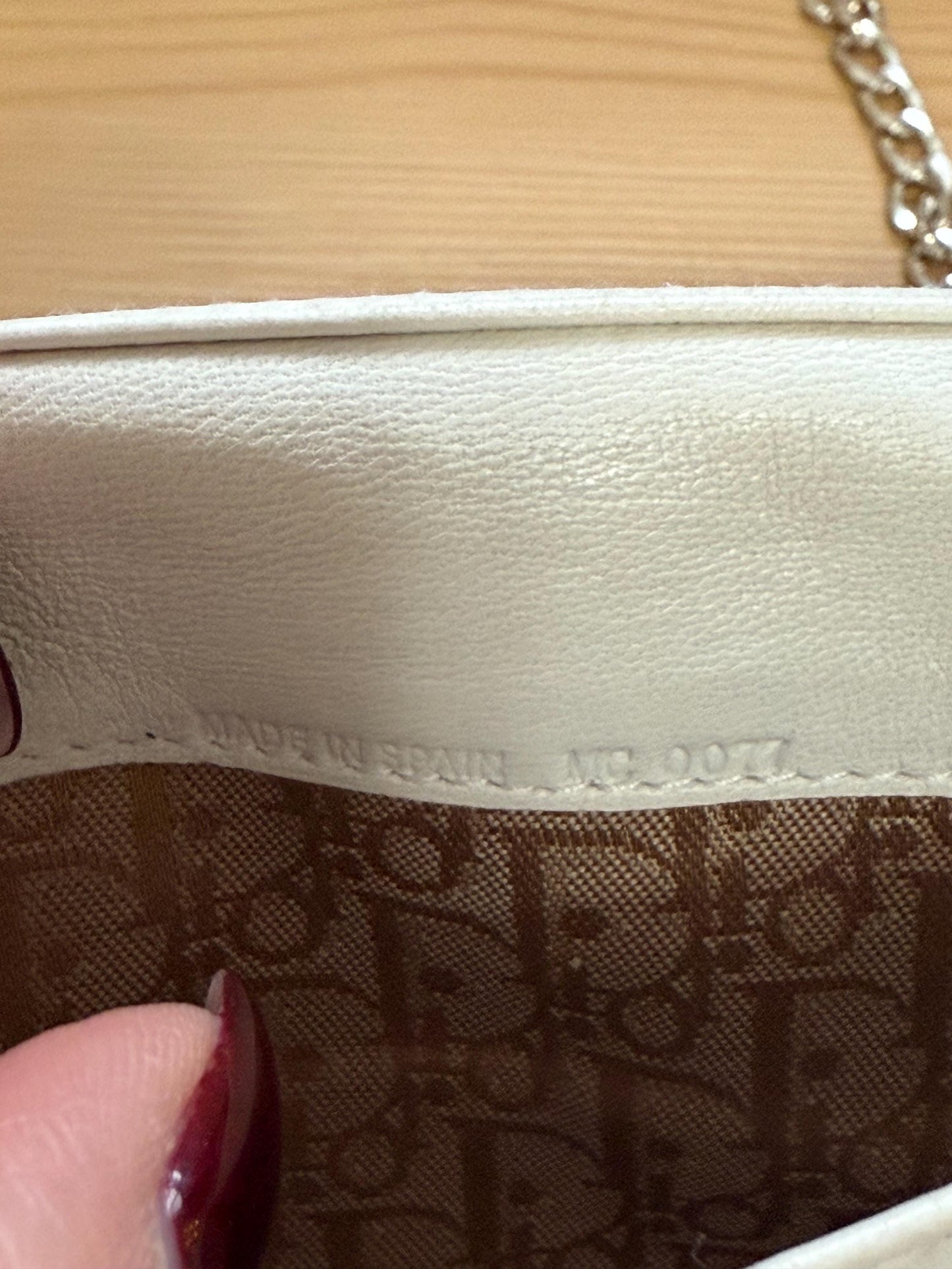 Dior Cannage Lady Dior Off White Leather Wallet with Chain