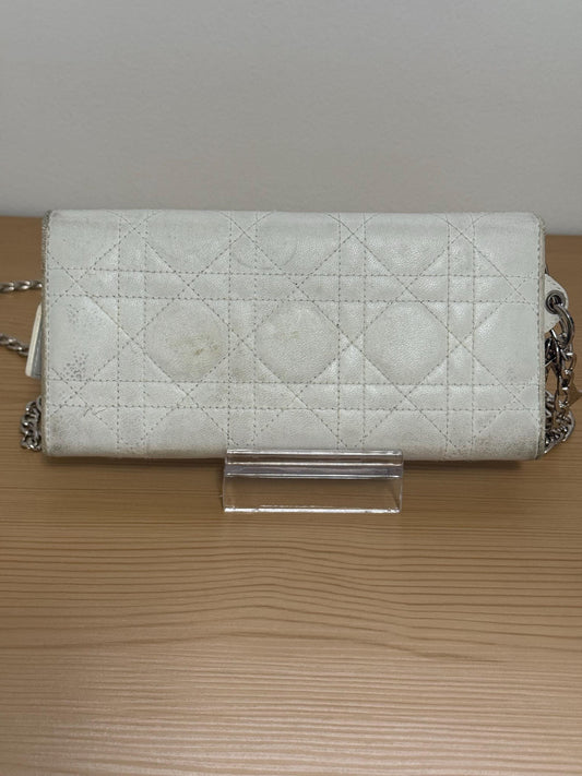 Dior Cannage Lady Dior Off White Leather Wallet with Chain