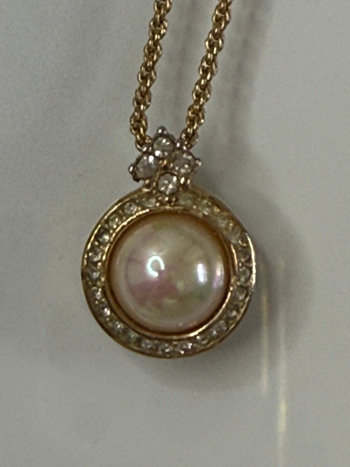 Christian Dior Vintage Round Faux Peal Pendant with Rhinestones