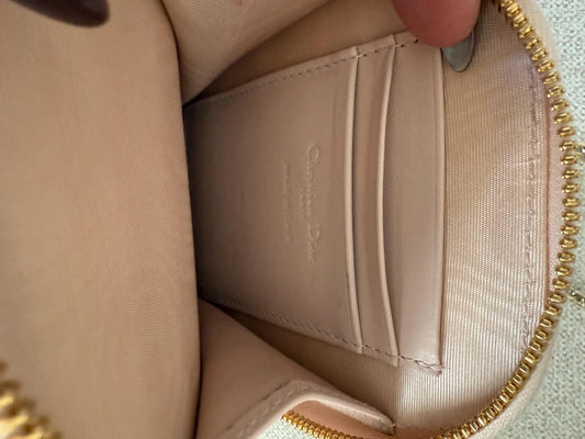 Authentic Lady Dior Call’in Phone Holder, Pink Beige