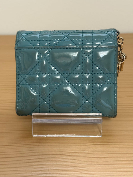 AUTHENTIC Christian Dior Cloud Blue Lady Dior Lotus Patent Leather Wallet