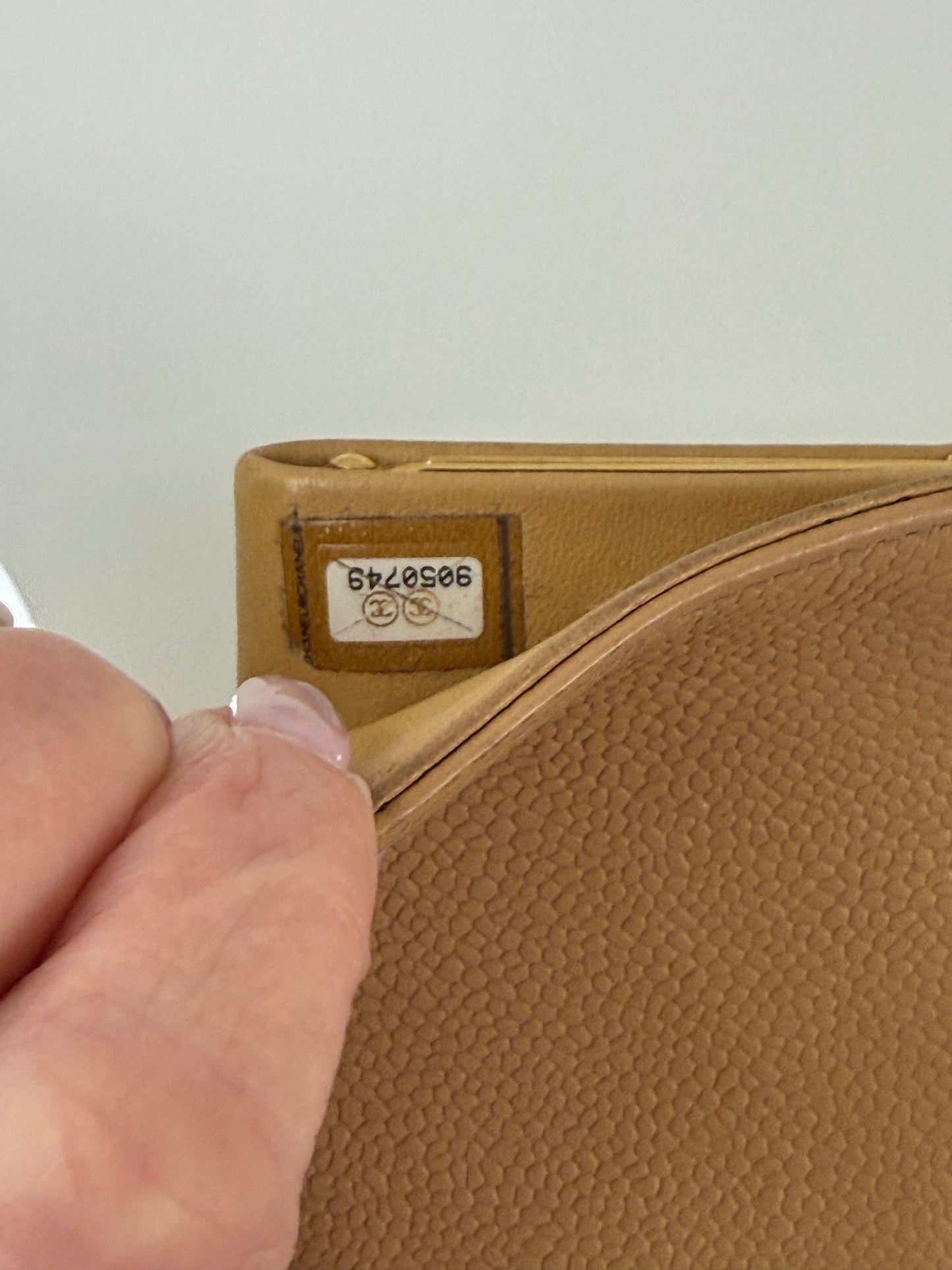 Chanel Beige CC Compact Caviar Leather Wallet
