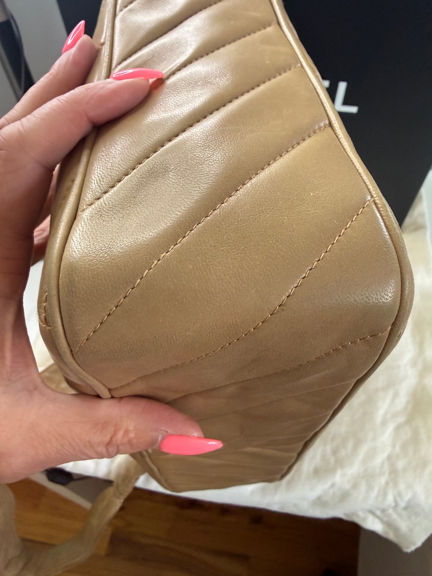 Chanel Vintage Beige Large Lambskin Camera Bag