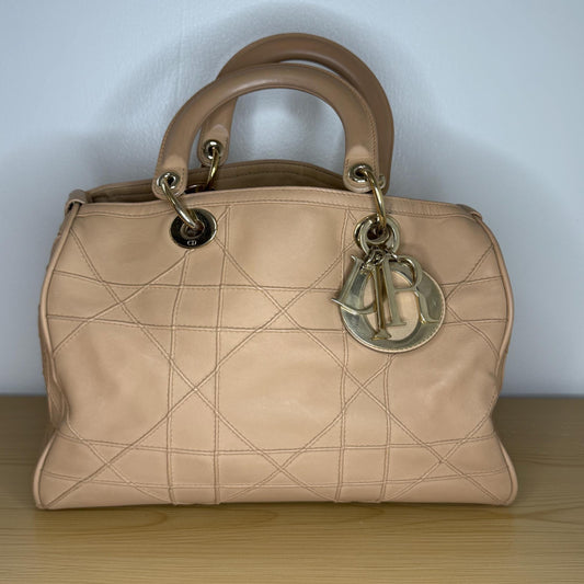 Dior Beige Cannage Leather Granville Polochon Satchel