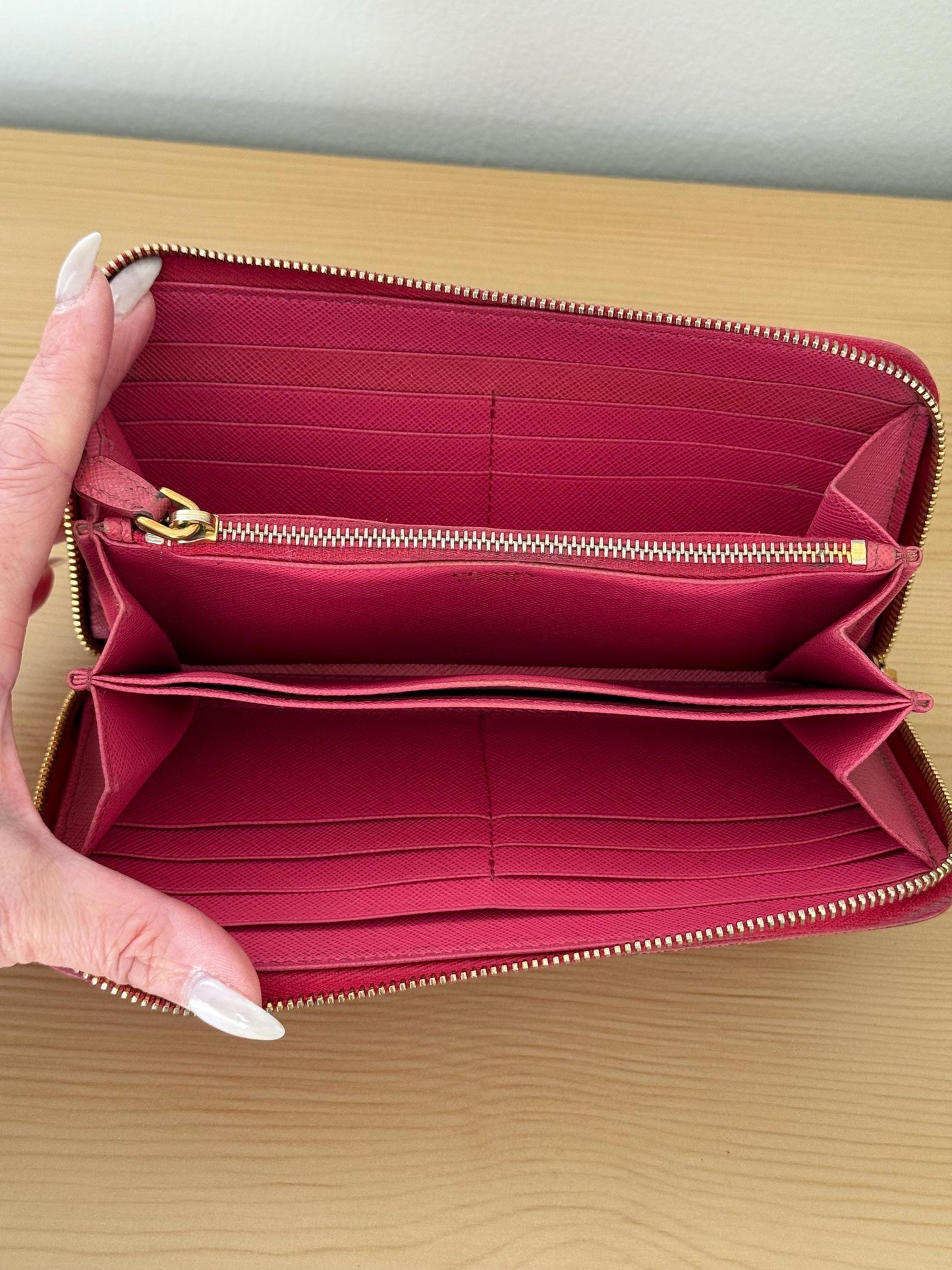 Prada Saffiano Long Zip Around Peonia