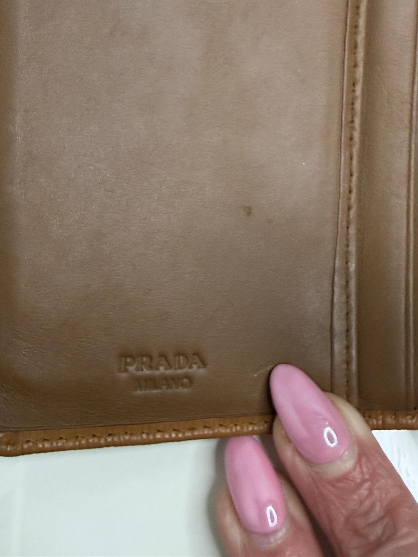 Prada Saffiano Camel Compact Wallet