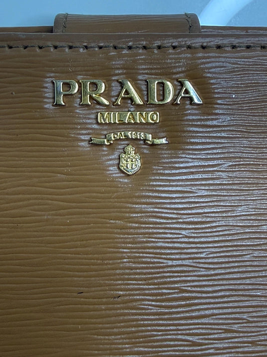 Prada Saffiano Camel Compact Wallet