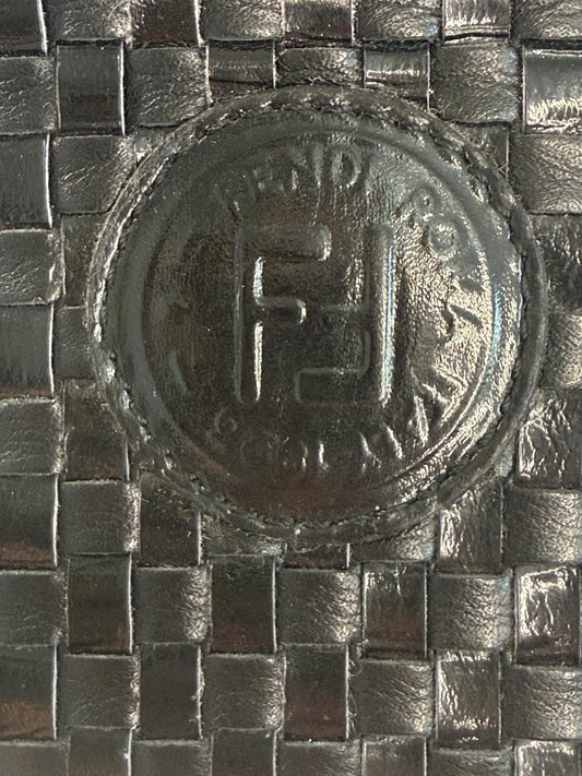 Fendi Vintage Woven Pasta Bag in Black Leather