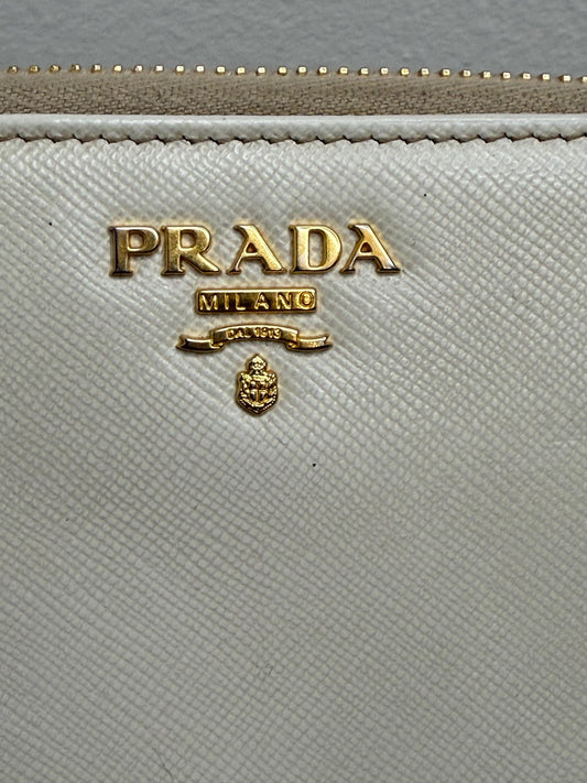 Prada Ivory Saffiano Leather Long Zippy Wallet