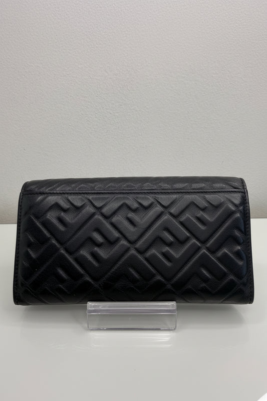 Fendi Black Forever Fendi Continental Wallet Calfskin with Embossed Logo