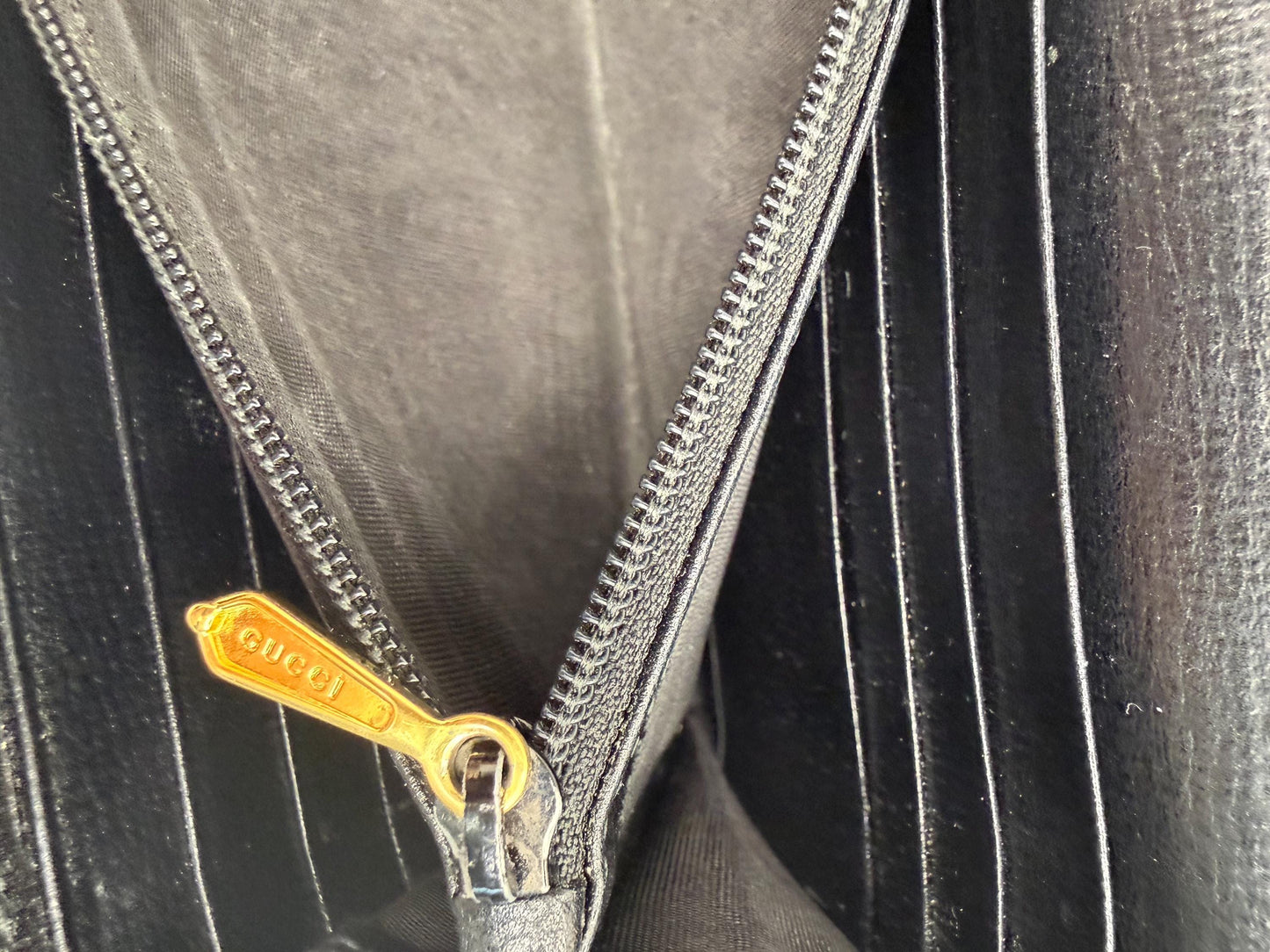 Gucci Long Black Leather Wallet with 2 tone interlocking GG hardware