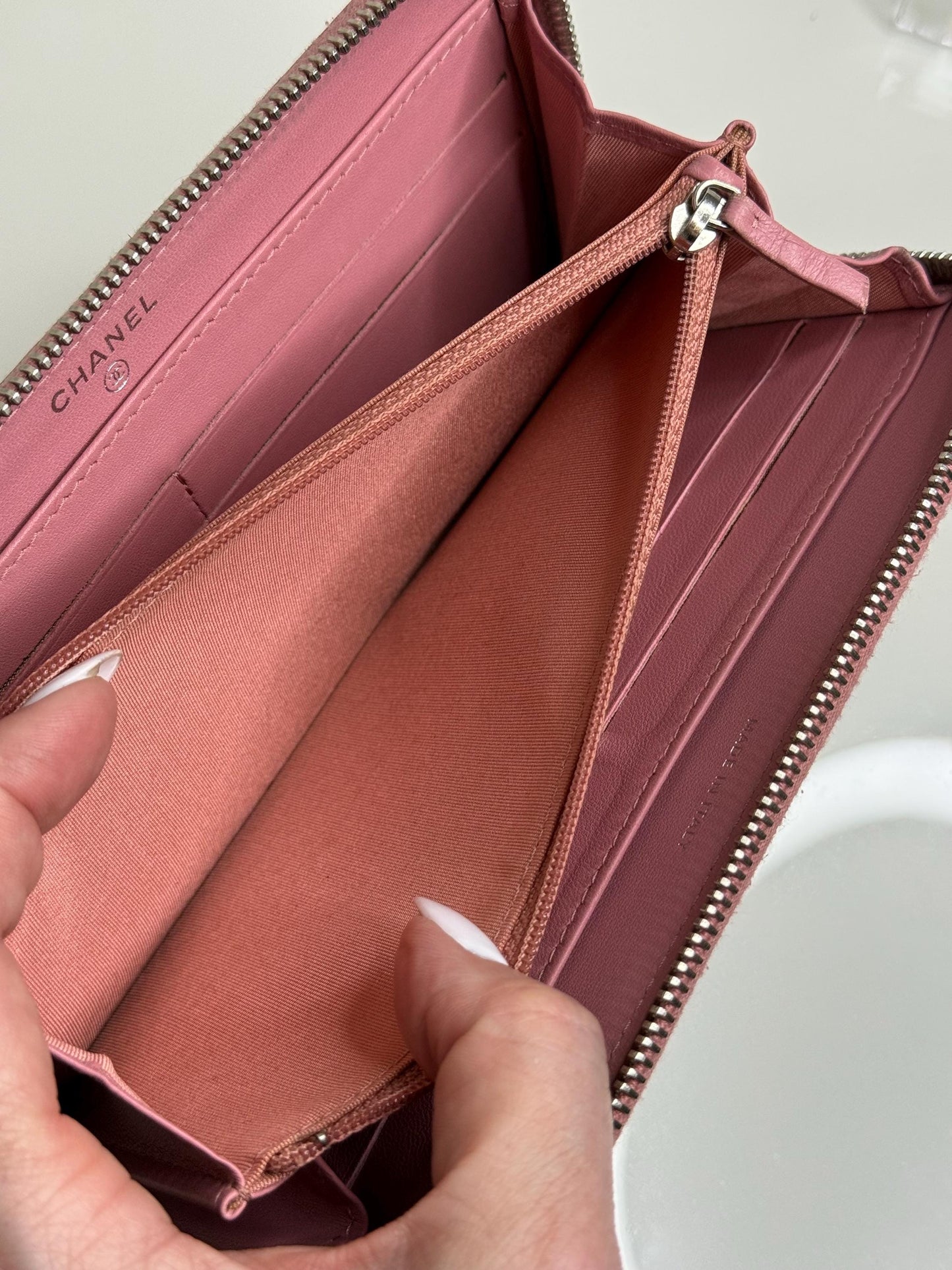 Chanel Pink Matelasse Embossed Lambskin Leather Zip Around Wallet