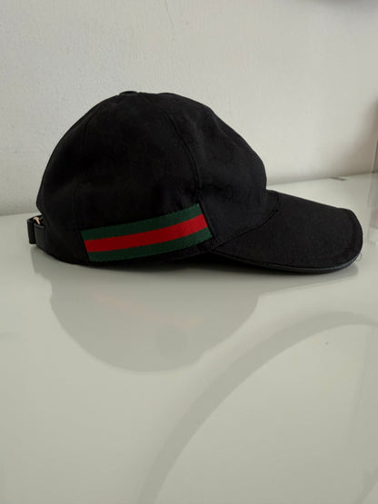 Gucci Original GG Black Canvas Baseball Hat with Web
