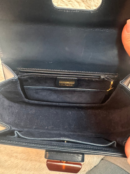 Gucci Vintage Black 1947 Bamboo Top Handle