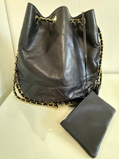 Chanel Vintage Black Lambskin Bucket Bag