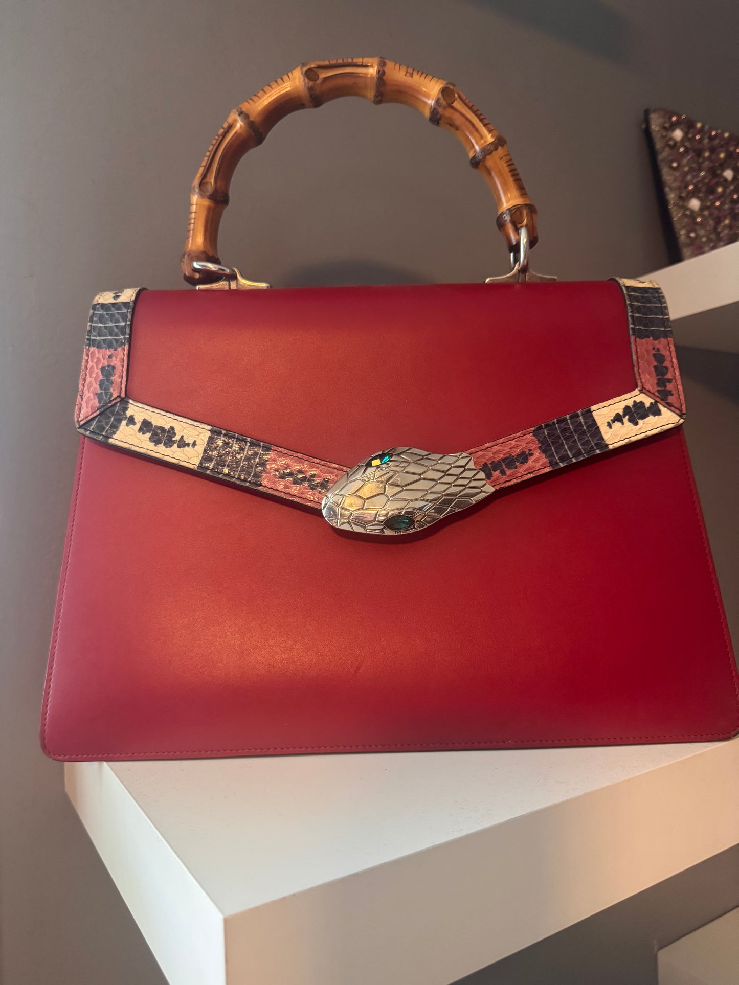 Gucci Red Lilith Bamboo Top Handle