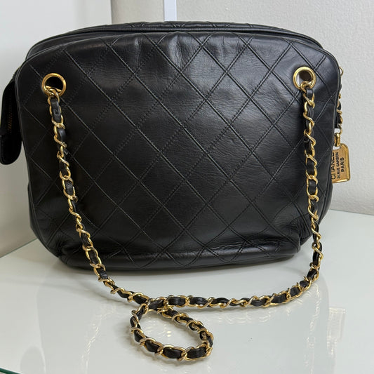 Chanel Vintage Black Quilted Lambskin Shoulder Bag