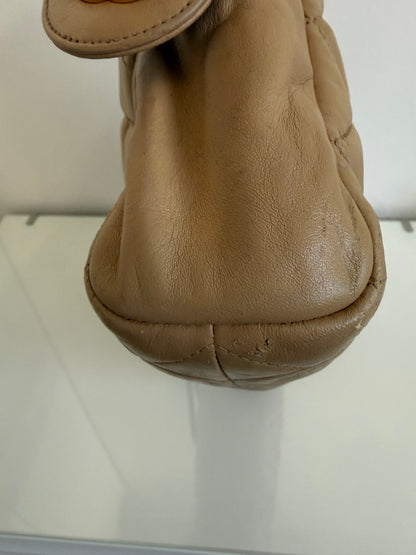 Chanel Vintage Quilted Matelasse Lambskin Beige Camera Tote Bag