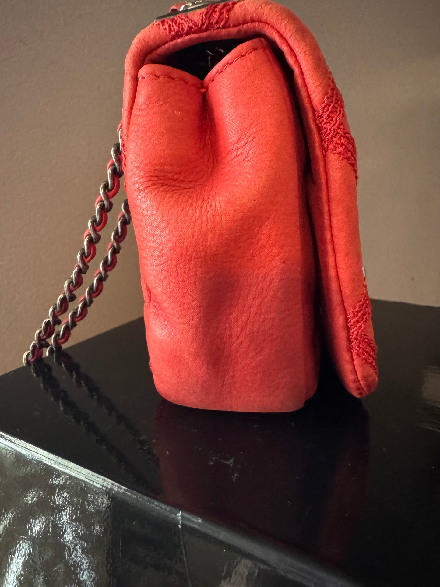 Chanel Red Diamond Stitch Calfskin Flap