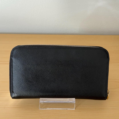 Prada Saffiano Leather Continental Black Bow Zip Around Wallet