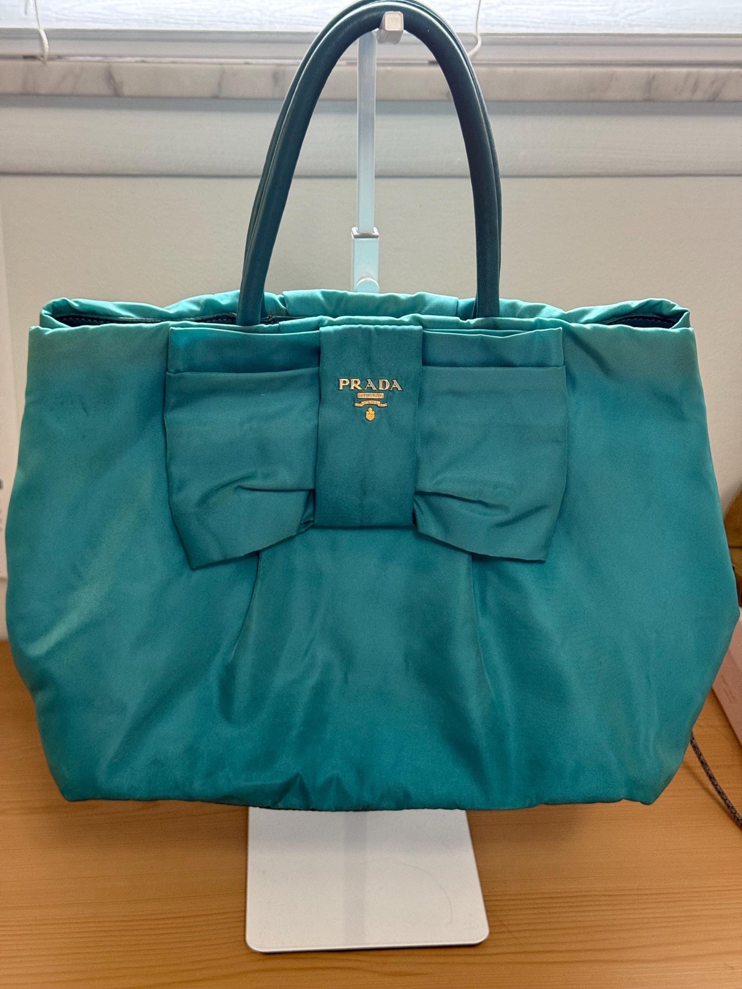AUTHENTIC Prada Bow Tote Tessuto Turquoise Nylon Bag