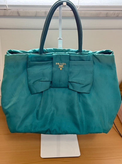 AUTHENTIC Prada Bow Tote Tessuto Turquoise Nylon Bag