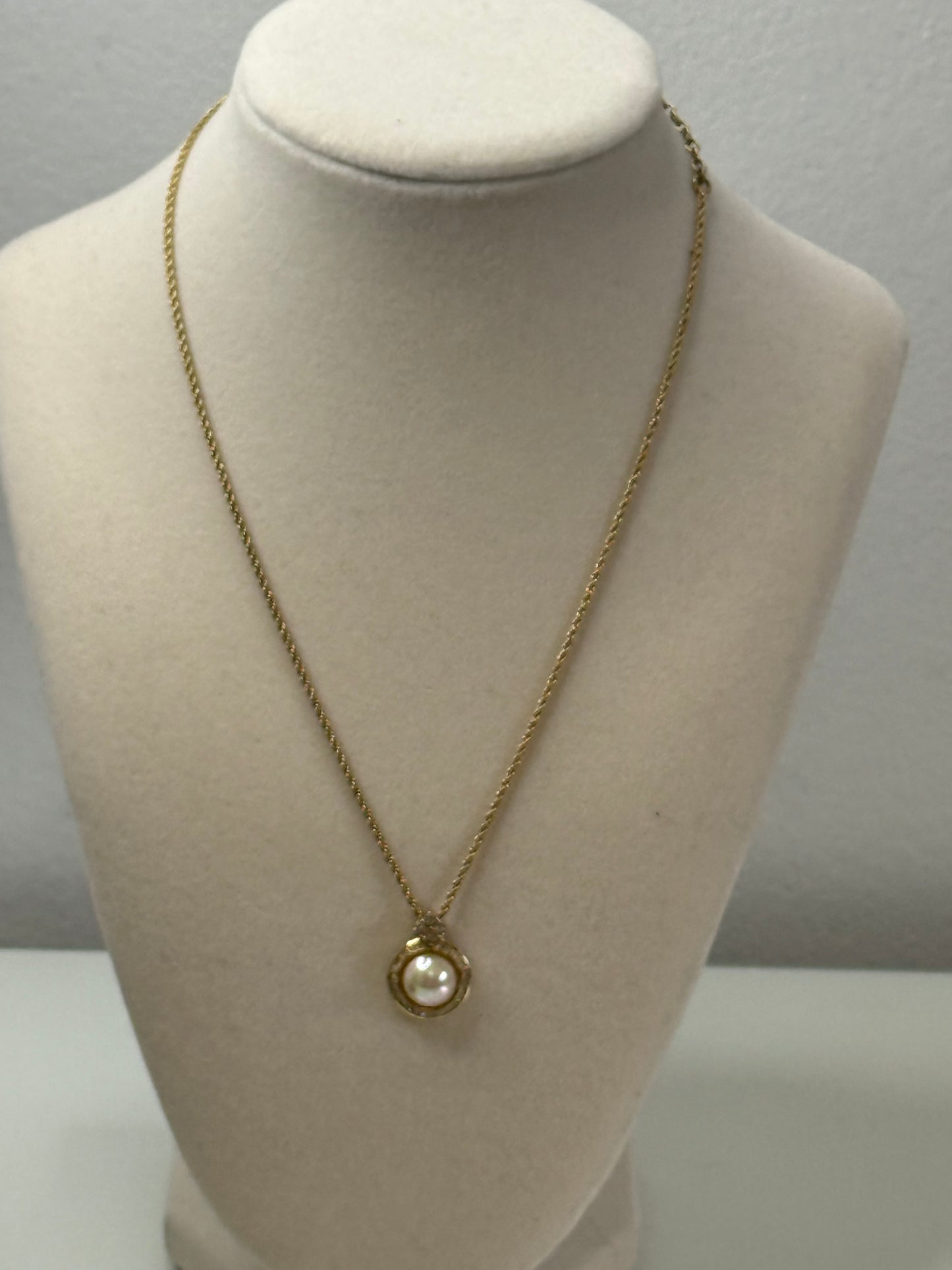 Christian Dior Vintage Round Faux Peal Pendant with Rhinestones