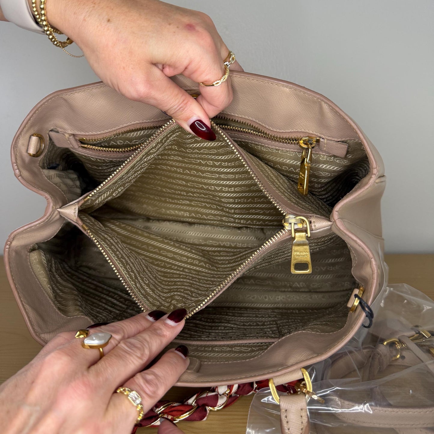Prada Galleria Cameo Beige Saffiano Leather Bag