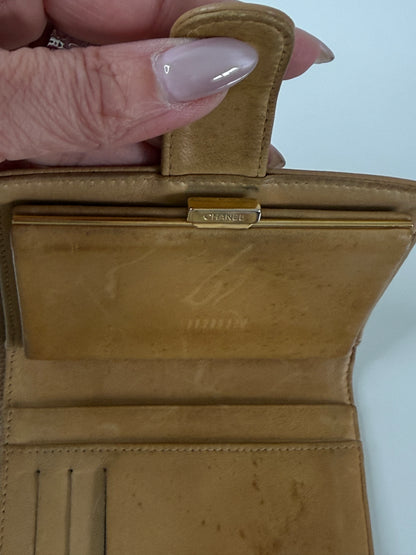Chanel Beige CC Compact Caviar Leather Wallet