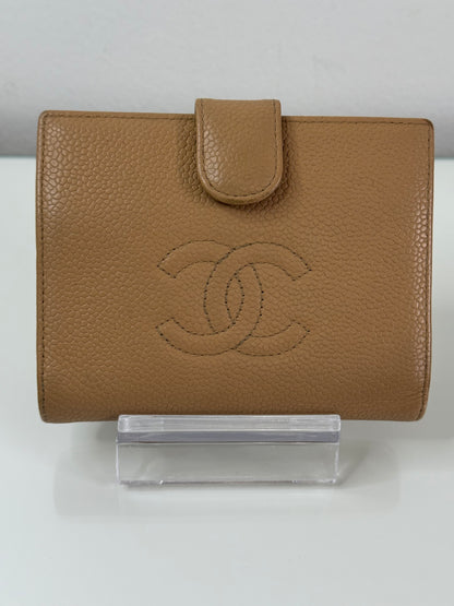 Chanel Beige CC Compact Caviar Leather Wallet