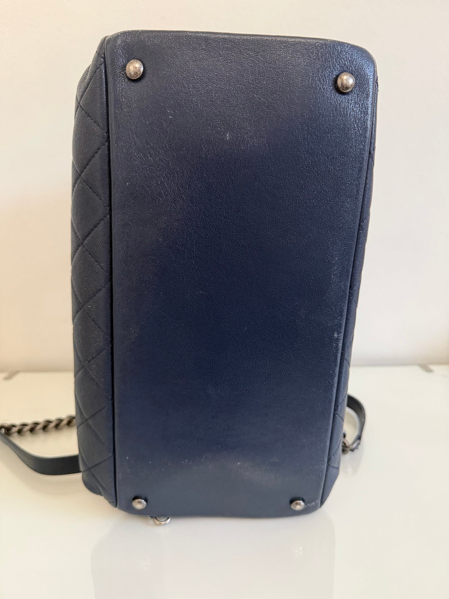 Chanel 31 RUE Cambon Navy Goatskin with Ruthenium Chain Straps Handbag