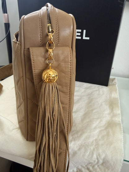 Chanel Vintage Beige Large Lambskin Camera Bag