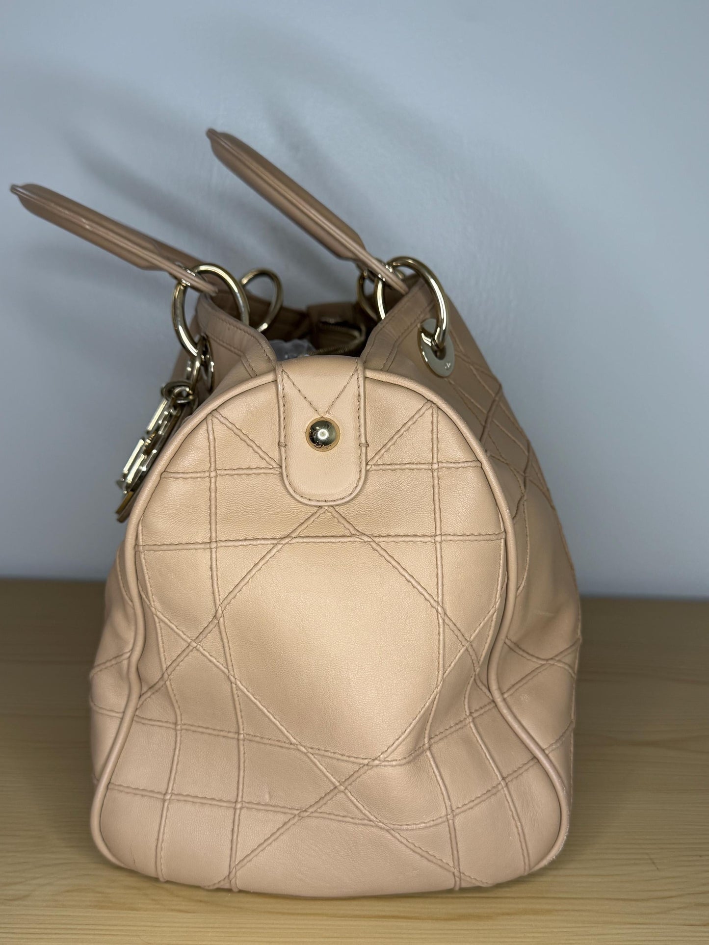 Dior Beige Cannage Leather Granville Polochon Satchel