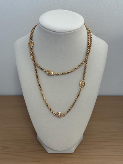 Vintage Christian Dior Gold CD Logo Rope Necklace