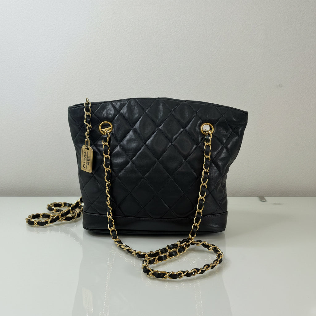 Chanel Black Vintage Quilted Black Lambskin Bag