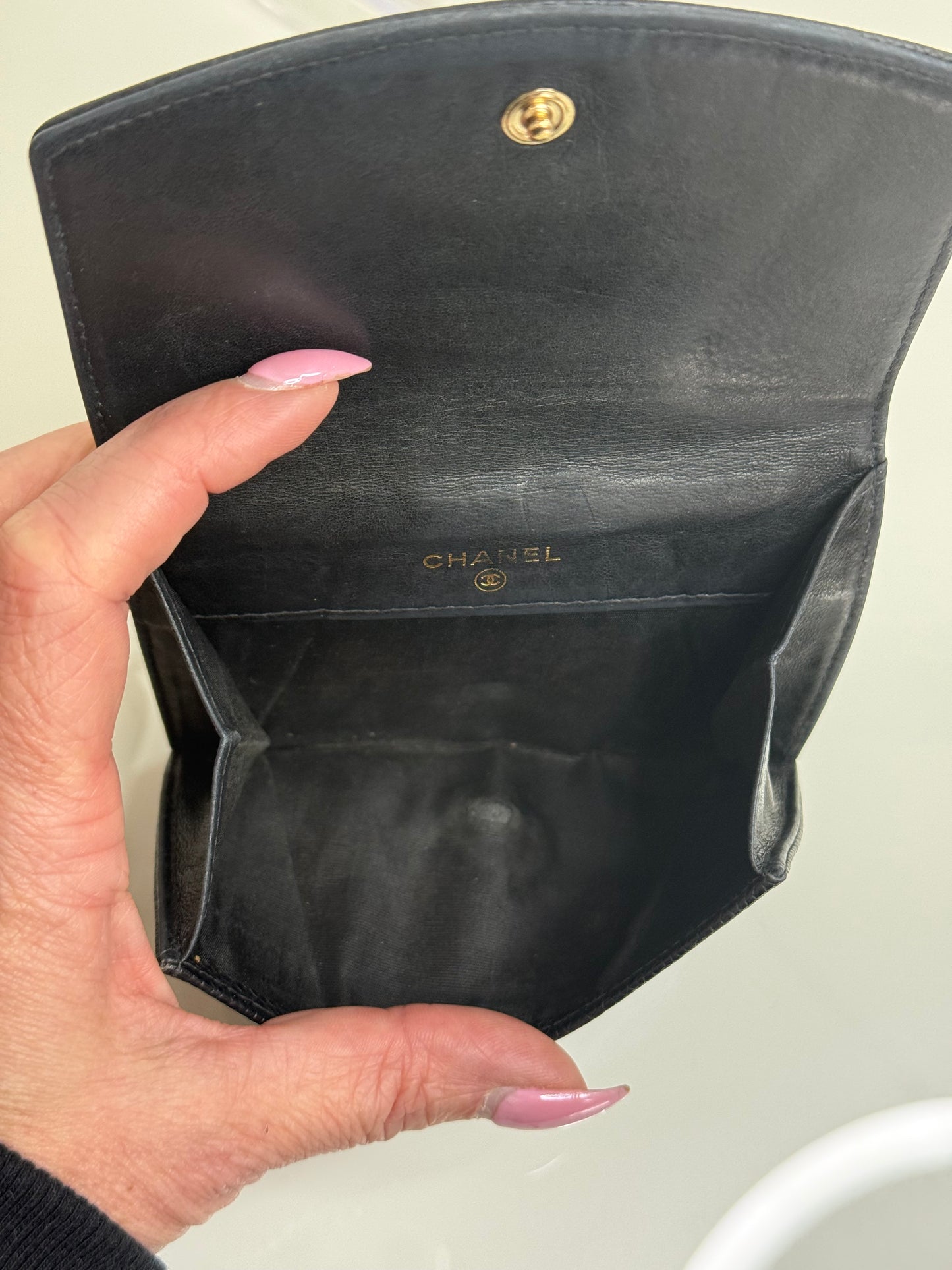 Chanel Black CC Compact Caviar Leather Wallet