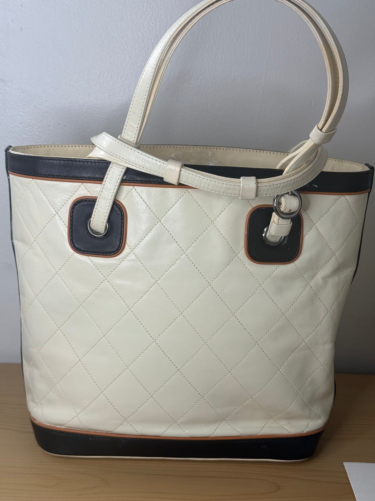 Chanel Vintage Cream Fever Tote Quilted Caviar