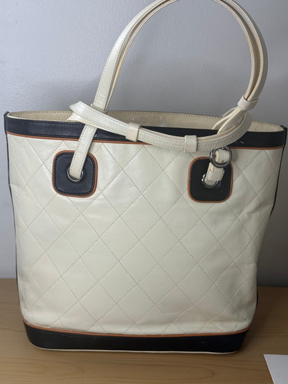 Chanel Vintage Cream Fever Tote Quilted Caviar