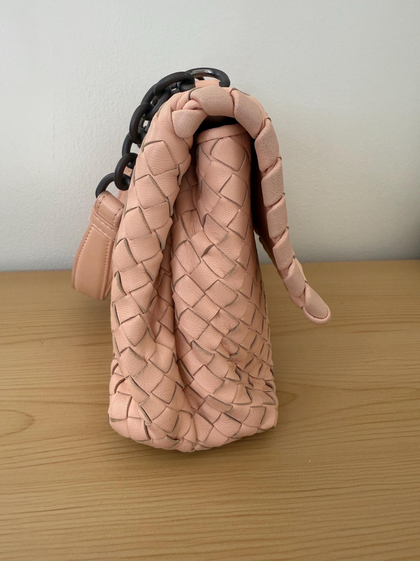 Bottega Veneta small Olimpia shoulder bag in blush pink nappa intrecciato leather