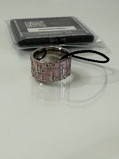Christian Dior Pink Enamel Oblique Trotter Ring