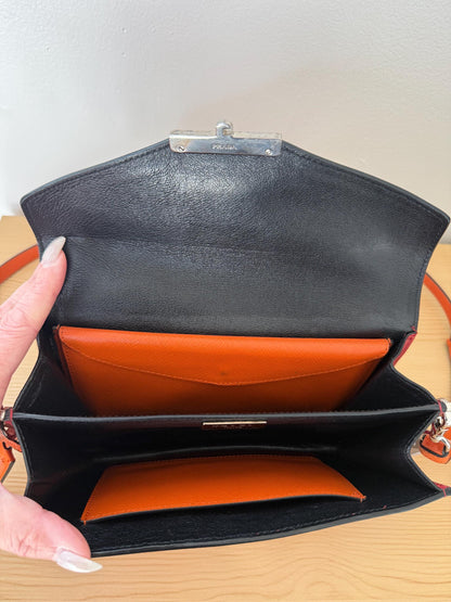 AUTHENTIC Prada Saffiano Leather Flap Bi Color Bag Red/Orange