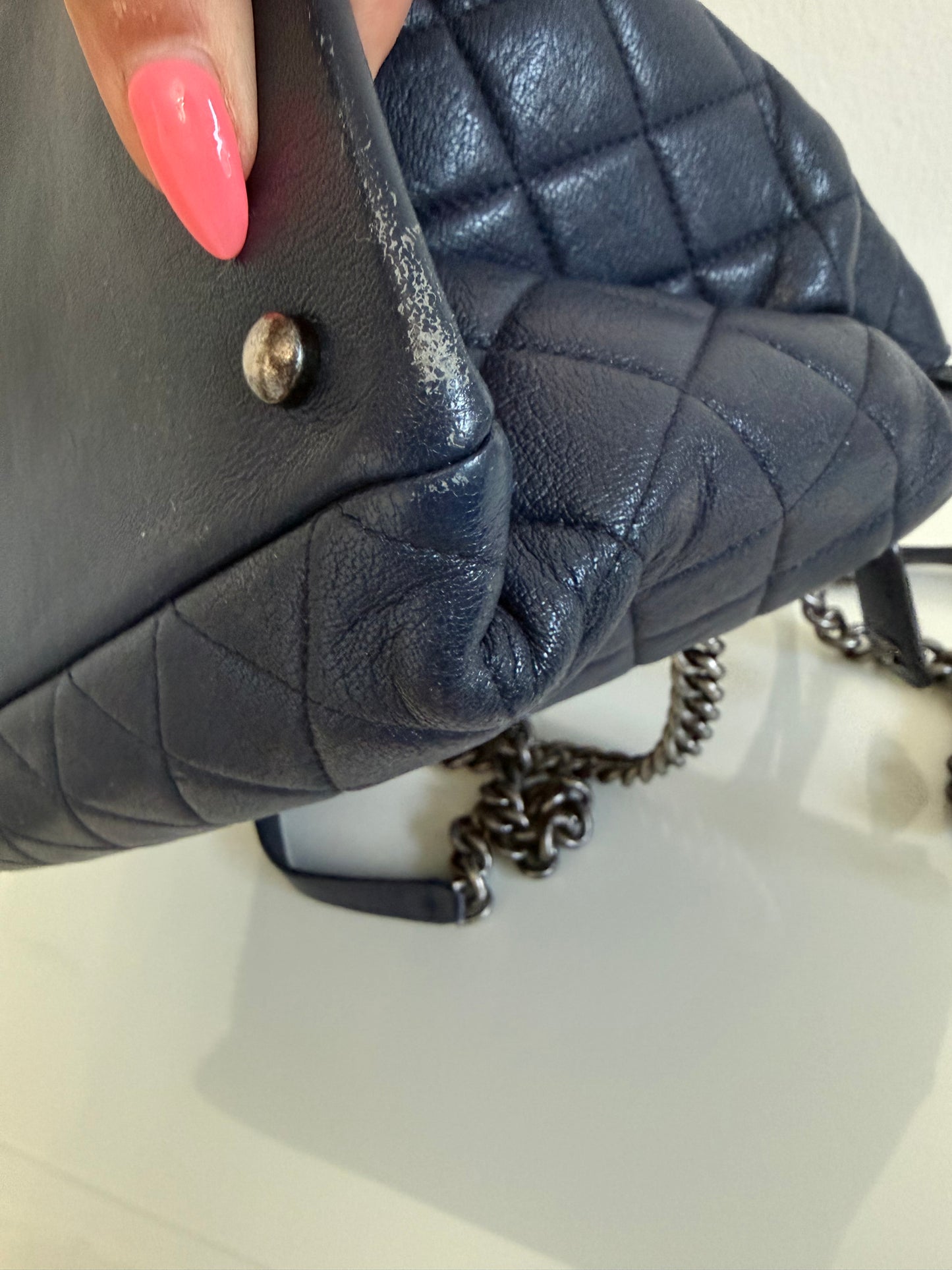 Chanel 31 RUE Cambon Navy Goatskin with Ruthenium Chain Straps Handbag